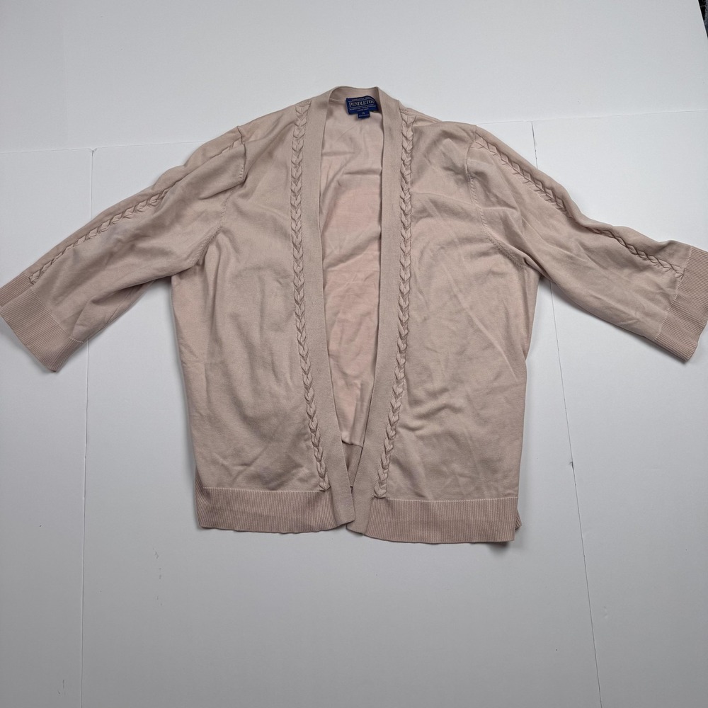 Pendleton Sweater Womens XL Beige Silk Blend Open Front Cardigan 3/4 Sleeve